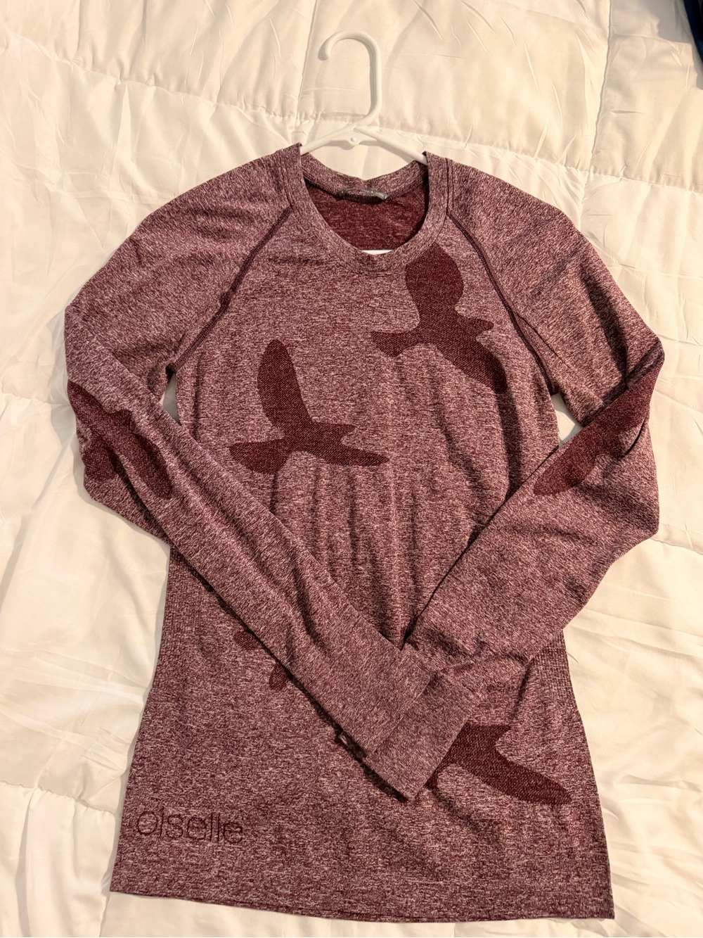Oiselle Burgundy Marled Long-Sleeve Top with Bird Motif